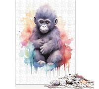 1000 pièces aquarelle bébé gorille puzzle carré en bois pour adultes jeu éducatif jouet défi 1000 pièces (75 x 50 cm)