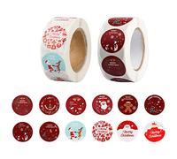 1000 Pièces Autocollantes Noël Etiquette,Merry Christmas Etiquette Ronde Autocollante Étiquette De Sceau pour Enveloppe Cadeau Cuit Main Artisanat Décoration(12 Modèles)