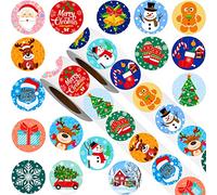 1000 Pièces Autocollants de Noël par Rouleau 1 Pouce Autocollants d'Enveloppe de Vacances d'Hiver Étiquette de Noël Ronde Autocollant de Sceau pour Noël, Livre, Cartes, Bouteilles d'Eau