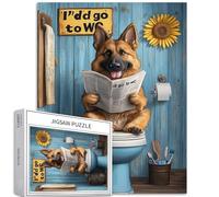 1000 pièces berger allemand, assis sur un siège de toilette et lisant un journal, puzzles pour adultes, 68,6 x 50,8 cm, puzzles DIY colorés pour décoration de maison, cadeaux, puzzle familial, parfait