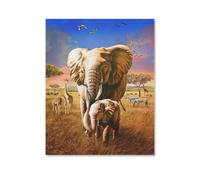 1000 Pièces Bricolage Puzzles,Girafe éléphant de Savane Africaine,Enfants Divertissement Décoration De La Maison Cadeau Peinture Noël(50x70cm)-D27