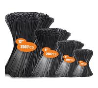1000 pièces Collier de Serrage, 100/150/200/300mm Serflex Noir Resistant à La Traction De 18kg, Professionnelles Attache Câble Durable Résistant au UV Pour cable management, Jardinage, Atelier