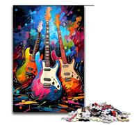 1000 pièces de Guitares entourées d'éclaboussures De Nombreux Puzzles colorés pour Adultes Puzzle Impossible Anti Stress pour Adolescents de 14 Ans et Plus 75 x 50 cm