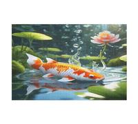 1000 Pièces De Puzzle Koi Poisson Puzzles Jeu Cadeaux d'anniversaire Décoratif pour Adultes Et Adolescents (75×50cm)