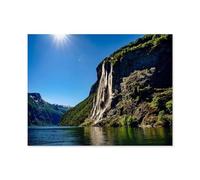 1000 Pièces De Puzzle pour Enfant，Magnifique Norvège: Fjord de Geiranger, Cascade des Sept Sœurs，Jouets Jeux Amusants Bois Grand Cadeau Éducatif pour Les Enfants（75x50cm）-D20