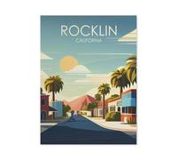 1000 Pièces De Puzzles en Bois,Affiche de Voyage Vintage de Rocklin en Californie,Jeu De Jouets pour Enfants Adultes - Classique Dessin Puzzle Occasionnel Éducation(75x50cm)-BJ45