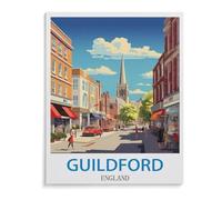 1000 Pièces De Puzzles en Bois，Guildford Poster Vintage de Voyage Angleterre，Jeu De Jouets pour Enfants Adultes - Classique Dessin Puzzle Occasionnel Éducation（75x50cm）-A50