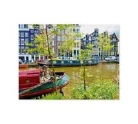 1000 Pièces De Puzzles en Papier，Amsterdam - Bateaux-Maisons sur Le Prinsengracht，Jeu De Jouets pour Enfants Adultes - Classique Dessin Puzzle Occasionnel Éducation（38x26cm）-AS94