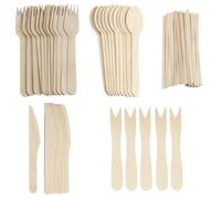 1000 Pièces - Ensemble de Couverts Jetables en Bois, couvert jetable (200 Fourchettes, 200 Couteaux, 200 Cuillères, 200 Mini Fourchettes et 200 Agitateurs (Touillettes) jetables)