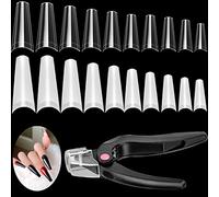 1000 Pièces Faux Ongles Acrylique Transparent, Capsules Faux Ongles Transparents 10 Tailles avec Coupe-ongles pour Salons de Manucure et DIY Ongles