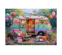 1000 Pièces Mini Puzzle Camping-Car Ballons Fleurs pour Adultes | 70x50cm Carton Décor Maison Coupe Précise Cadeau Anniversaire Détente Esprit