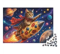 1000 Pièces Mini Puzzle Chat Espace Pizza pour Adultes | 52x38cm Carton Décoration Salon Coupe Précise Cadeau Anniversaire Détente