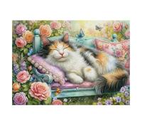 1000 Pièces Mini Puzzle Chat Fleurs Banc pour Adultes | 38x26cm Carton Décoration Salon Coupe Précise Cadeau Anniversaire Détente
