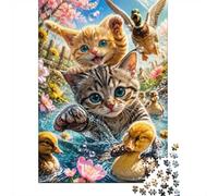 1000 Pièces Mini Puzzle Chats Canards pour Adultes | 38x26cm Carton Décoration Maison Coupe Précise Cadeau Anniversaire Détente