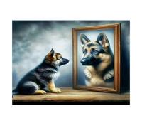 1000 Pièces Mini Puzzle Chien Miroir pour Adultes | 52x38cm Carton Décoration Maison Coupe Précise Cadeau Anniversaire Détente