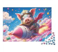 1000 Pièces Mini Puzzle Cochon Fusée pour Adultes | 52x38cm Carton, Décoration Maison, Coupe Précise, Cadeau Anniversaire, Détente