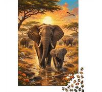 1000 Pièces Mini Puzzle Éléphant Coucher de Soleil pour Adultes | 38x26cm Carton Décoration Maison Finition Lisse Cadeau Anniversaire Détente