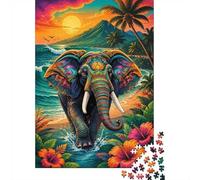 1000 Pièces Mini Puzzle Éléphant Coucher de Soleil pour Adultes | 70x50cm Carton Décoration Salon Coupe Précise Cadeau Anniversaire Détente