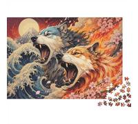 1000 Pièces Mini Puzzle Loup Vague Feu pour Adultes | 38x26cm Carton, Décoration Maison, Coupe Précise, Cadeau Anniversaire, Détente Esprit