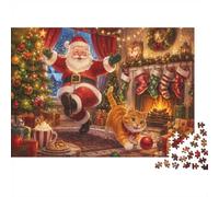 1000 Pièces Mini Puzzle Noël Chat Cheminée pour Adultes | 52x38cm Carton Décoration Salon Coupe Précise Détente Familiale