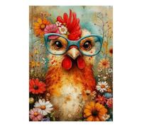 1000 Pièces Mini Puzzle Poule Lunettes Fleurs pour Adultes | 38x26cm Carton Décoration Salon Coupe Précise Cadeau Anniversaire Détente