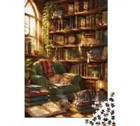 1000 Pièces Mini Puzzle pour Adolescents Chats Livres Plantes Défi | 70x50cm Décoration Maison Découpe Précise Cadeau Anniversaire Détente