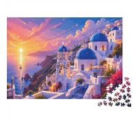 1000 pièces Mini Puzzle pour Adolescents Coucher de Soleil Église Mer Défi | 70x50cm Carton Décoration de la maison Surface lisse Cadeau d'ami Jeu de groupe