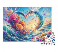 1000 Pièces Mini Puzzle pour Adolescents Fleur Cœur Océan Carton