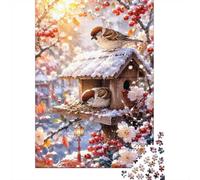 1000 Pièces Mini Puzzle pour Adolescents Nichoir Moineau Neige Carton | 52x38cm Décor De Chambre, Amateurs De Puzzles, Découpe Précise, Détente