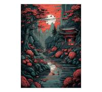 1000 Pièces Mini Puzzle pour Adultes Arbre Rivière Temple Cadeau