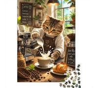1000 Pièces Mini Puzzle pour Adultes Chat Café Croissant Idée Cadeau | 38x26cm Carton Amateurs De Puzzles Détente Jeu De Puzzle Cadeau Anniversaire Décoration Maison
