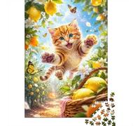 1000 Pièces Mini Puzzle pour Adultes Chat Citron Papillon Cadeau