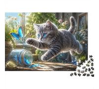 1000 Pièces Mini Puzzle pour Adultes Chat Papillon Bocal Idée Cadeau | 38x26cm Carton Amateurs De Puzzles Détente Jeu De Puzzle Fait Main Cadeau D'anniversaire Décor Maison