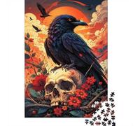 1000 Pièces Mini Puzzle pour Adultes Corbeau Crâne Fleur Idée Cadeau | 70x50cm Carton Amateurs De Puzzles Détente Du Mental Puzzle Intellectuel Cadeau Anniversaire Décoration Maison