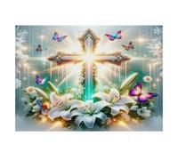 1000 Pièces Mini Puzzle pour Adultes Croix Lys Papillon Carton | 52x38cm Décoration Salon Découpe Précise Cadeau Anniversaire Détente