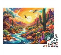 1000 Pièces Mini Puzzle pour Adultes Désert Rivière Cactus Idée Cadeau | 38x26cm Carton Amateurs De Puzzles Relaxation Mentale Puzzle Fait Main Cadeau Anniversaire Décoration Maison