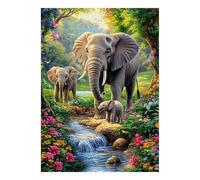1000 Pièces Mini Puzzle pour Adultes Éléphant Forêt Ruisseau Idée Cadeau | 52x38cm Carton Amateurs De Puzzles Détente Jeu De Puzzle Cadeau D'anniversaire Décoration Maison