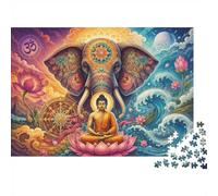 1000 Pièces Mini Puzzle pour Adultes Éléphant Lotus Mandala Idée Cadeau | 38x26cm Carton Amateurs De Puzzles Détente Jeu De Puzzle Fait Main Cadeau D'anniversaire Décoration Maison