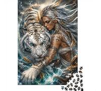 1000 Pièces Mini Puzzle pour Adultes Femme Tigre Plume Difficile | 38x26cm Carton Décor Salon Structure Durable Cadeau Ami Entraînement Cérébral