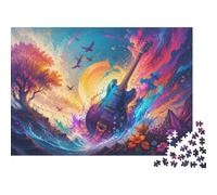 1000 Pièces Mini Puzzle pour Adultes Guitare Arbre Coucher De Soleil Idée | 38x26cm Carton Amateurs De Puzzles Détente Intellectuelle Puzzle Fait Main Cadeau Anniversaire Décoration Maison