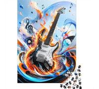 1000 Pièces Mini Puzzle pour Adultes Guitare Feu Eau | 70x50cm Carton Décoration Salon Découpe Précise Cadeau Anniversaire Relaxation