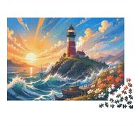 1000 Pièces Mini Puzzle pour Adultes Phare Coucher Soleil Océan Idée Cadeau | 70x50cm Carton Amateurs De Puzzles Relaxation Mentale Puzzle Fait Main Cadeau De Rencontre Décor Salon