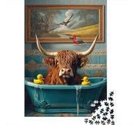 1000 Pièces Mini Puzzle pour Adultes Vache Oiseau Baignoire Difficile | 52x38cm Carton Décor Salon Structure Durable Cadeau Ami Entraînement Cérébral
