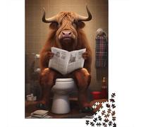 1000 Pièces Mini Puzzle pour Adultes Vache Salle De Bain Journal Difficile | 38x26cm Carton Décor Salon Structure Durable Cadeau Ami Entraînement Cérébral