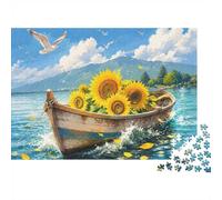 1000 Pièces Mini Puzzle pour Famille Bateau Tournesol Oiseau Difficile | 38x26cm Carton Décor Salon Structure Durable Cadeau Anniversaire Soulagement Du Stress