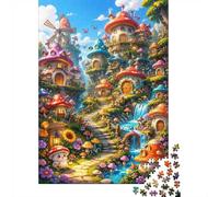 1000 Pièces Mini Puzzle pour Famille Champignon Cascade Village Carton | 52x38cm Décoration Maison Cadeau Ami Soulagement Du Stress Artisanat Premium