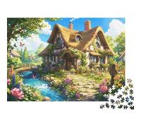 1000 Pièces Mini Puzzle pour Famille Chaumière Jardin Ruisseau Détente | 70x50cm Carton Décoration Salon Coupe Précise Cadeau Ami Relaxation Esprit