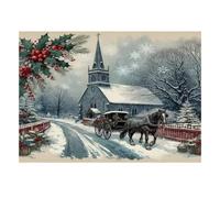 1000 Pièces Mini Puzzle pour Famille Église Neige Cheval Défi | 38x26cm Papier Salon Décor Découpe Précise Cadeau Ami Détente