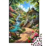 1000 Pièces Mini Puzzle pour Famille Jardin Cascade Pavillon Carton | 52x38cm Décoration Salon Découpe Précise Cadeau Ami Relaxation Esprit
