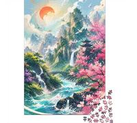 1000 Pièces Mini Puzzle pour Famille Montagne Cascade Cerise Relaxant | 38x26cm Papier Déco Salon Découpe Précise Cadeau Anniversaire